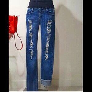 🔥⚡Vintage Destressed Jeans With Camo Patchwork🔥⚡